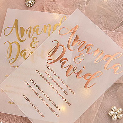 Chic Vellum Rose Gold Foil Wedding Invitation